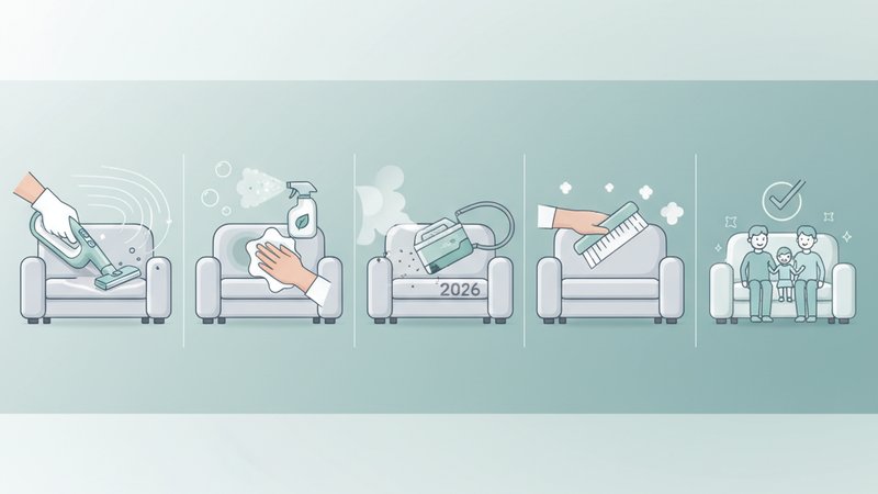 Профессиональная иллюстрация для статьи об очистке диванов и химчистке мебели на дому.